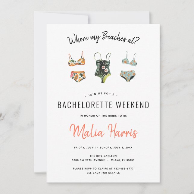 Invitación ¿Dónde están mis playas? Bachelorette Itinerary (Anverso)
