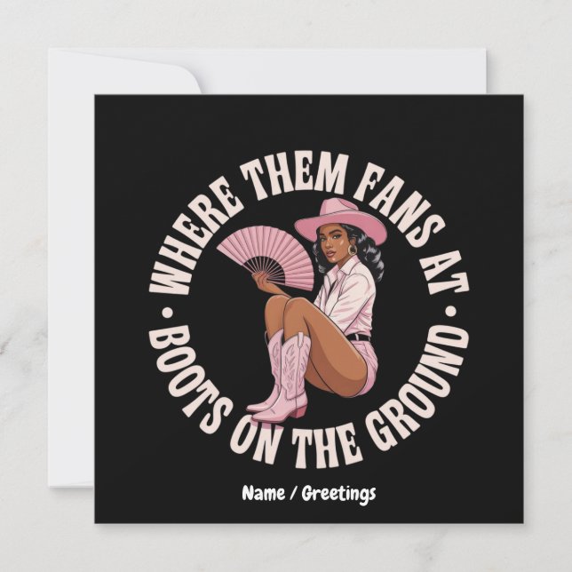 Invitación Donde Fans En Boots En El Suelo Negro (Anverso)