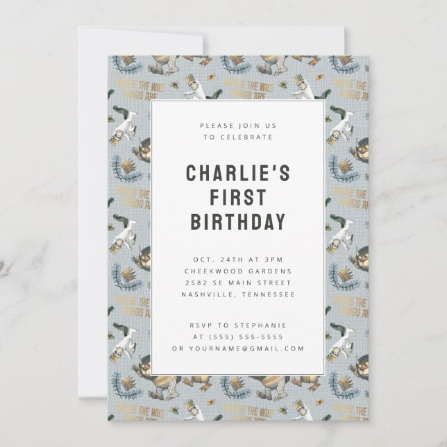 Invitación Donde las cosas salvajes son patrón primer cumplea (Anverso)