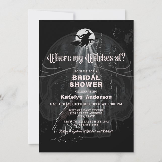 Invitación Donde mi bruja Halloween Bridal Shower (Anverso)