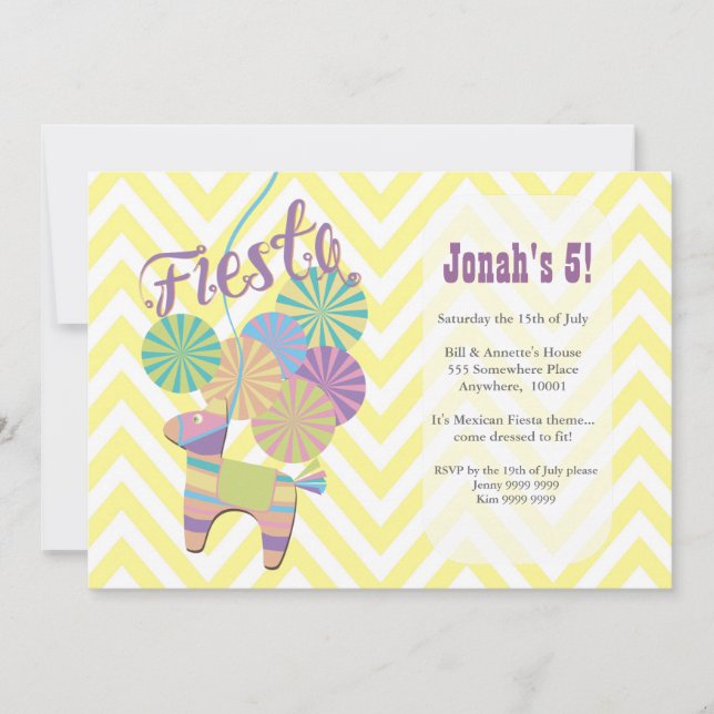 Invitación Donkey Fiesta Pinata Niños Fiesta Cumpleaños Chevr (Anverso)