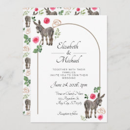 Invitación Donkey Pink Floral Wedding Invitation 
