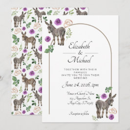 Invitación Donkey Purple Floral Rustic Wedding