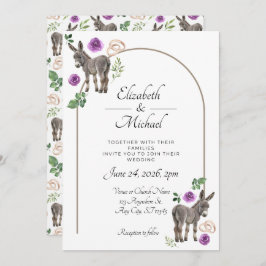 Invitación Donkey Purple Floral Wedding Invitation 