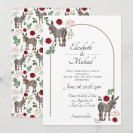 Invitación Donkey Red Floral Rustic Wedding