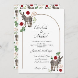 Invitación Donkey Red Floral Wedding Invitation 
