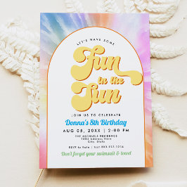 Invitación DONNA Retro Font Tie Dye Pool Fiesta Cumpleaños