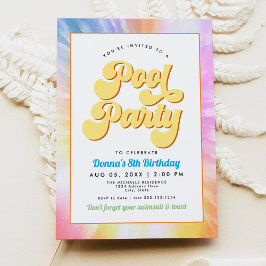 Invitación DONNA Retro Font Tie Dye Pool Fiesta Cumpleaños