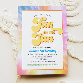 Invitación DONNA Retro Font Tie Dye Pool Fiesta Cumpleaños