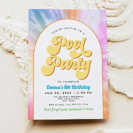Invitación DONNA Retro Font Tie Dye Pool Fiesta Cumpleaños