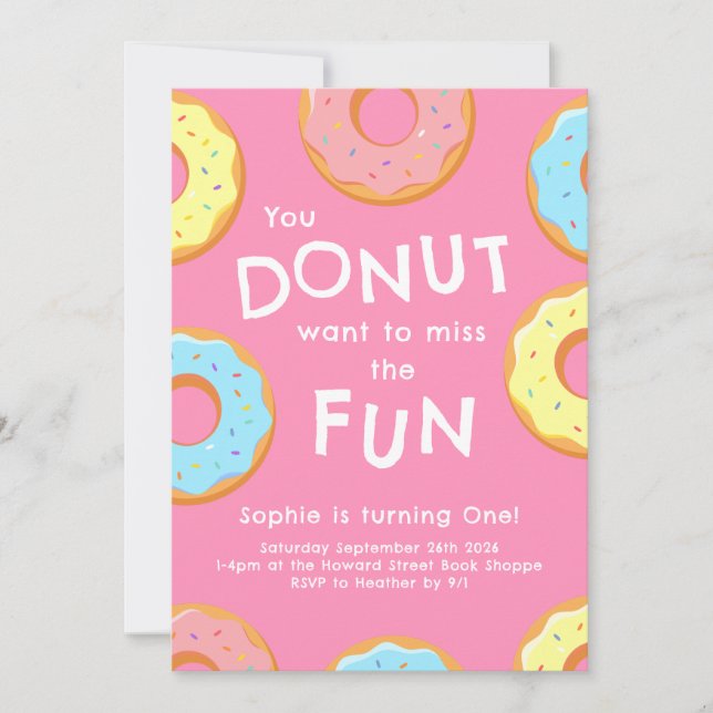 Invitación Donut 1er Fiesta de cumpleaños niños (Anverso)