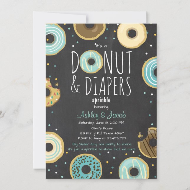 Invitación Donut and Diapers Sprinkle invita a ducha de cuna (Anverso)