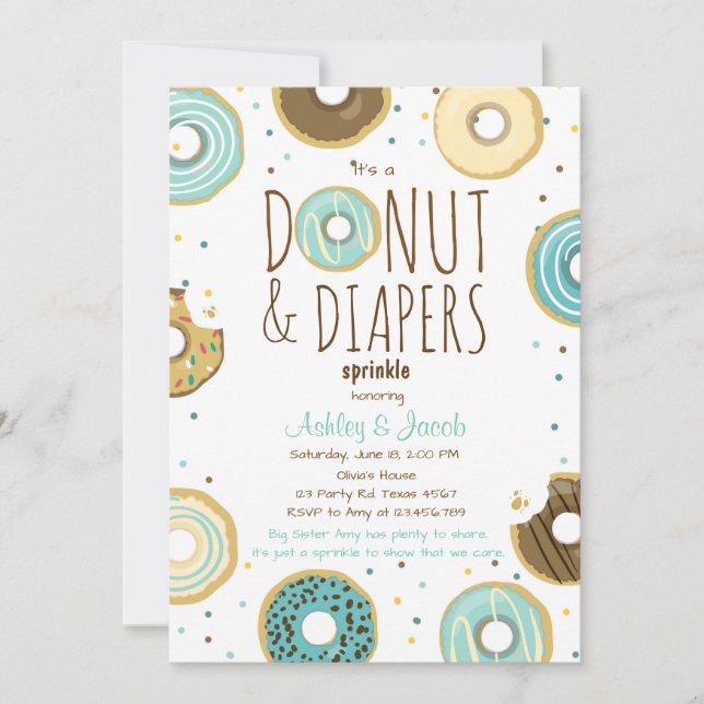 Invitación Donut and Diapers Sprinkle invita a ducha de cuna (Anverso)