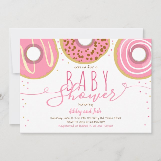 Invitación Donut Baby Shower Chica Pink Doughnut Baby Shower (Anverso)