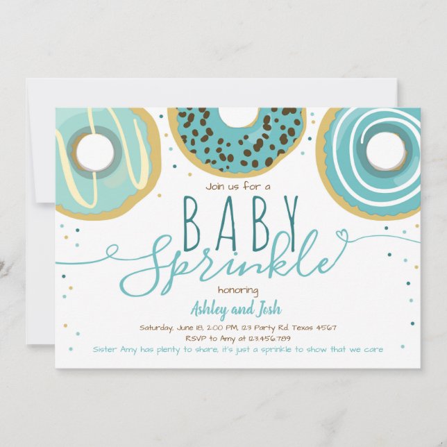 Invitación Donut Baby Sprinkle Azul Niño Doughnut Sprinkle (Anverso)