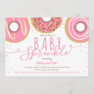 Invitación Donut Baby Sprinkle Rosada Masa para Niña Sprinkle