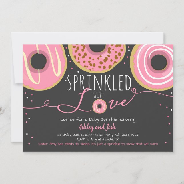 Invitación Donut Baby Sprinkle Rosada Masa para Niña Sprinkle (Anverso)