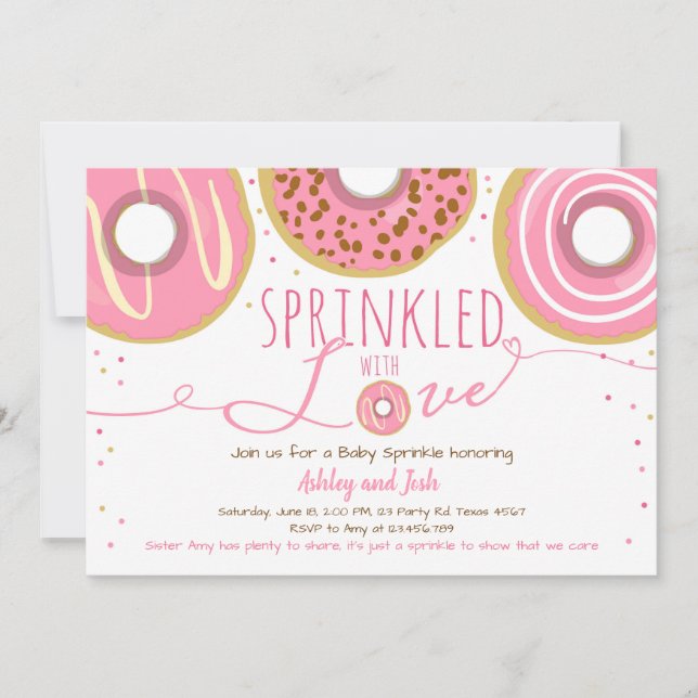 Invitación Donut Baby Sprinkle Rosada Muñeca Donut Sprinkle (Anverso)