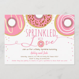 Invitación Donut Baby Sprinkle Rosada Muñeca Donut Sprinkle