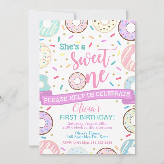 Invitación Donut Birthday Invitation Sweet One Fiesta (Anverso)