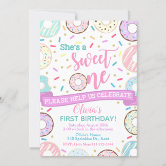 Invitación Donut Birthday Invitation Sweet One Fiesta