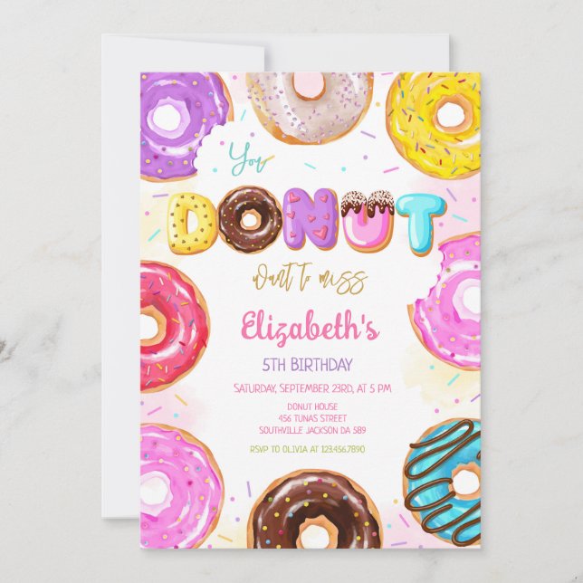 Invitación Donut Birthday Party Invitation (Anverso)