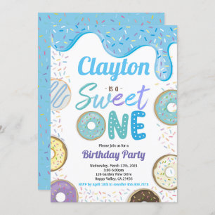 Invitación Donut Boy Sweet One First Birthday Fiesta Blue 