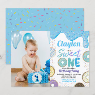 Invitación Donut Boy Sweet One First Birthday Fiesta Blue Pho