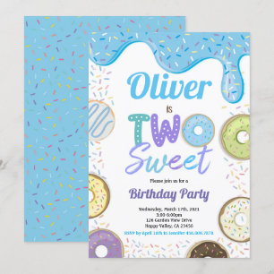 Invitación Donut Boy Two Dulce Fiesta de Cumpleaños Azul