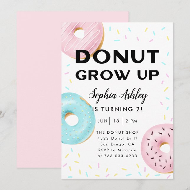 Invitación Donut Crece Fiesta de Cumpleaños (Anverso / Reverso)