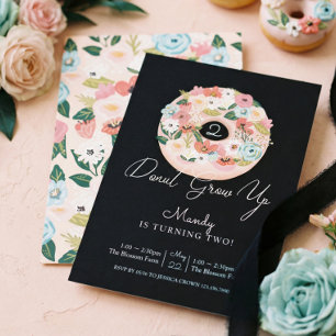 Invitación Donut Crece Floral Floreciente Donut Cumpleaños
