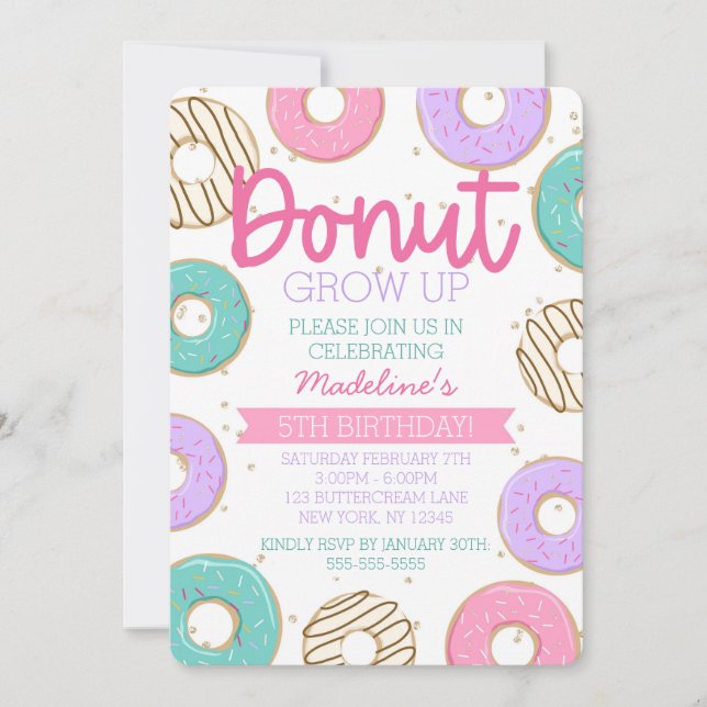 Invitación Donut Crecer Cumpleaños (Anverso)
