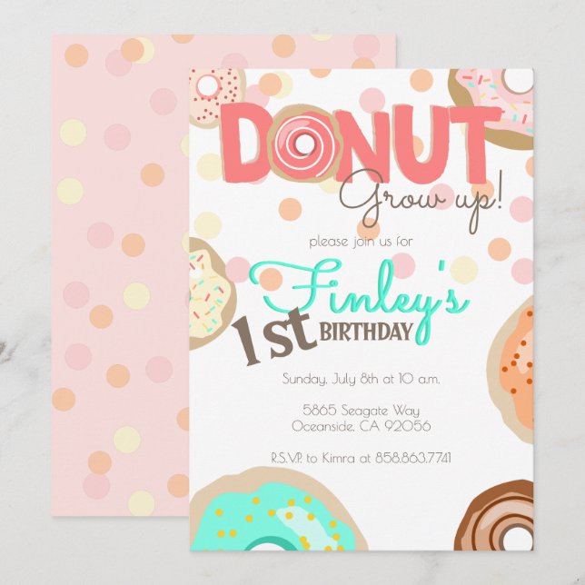 Invitación Donut Crecer Tema Cumpleaños Niña Brunch (Anverso / Reverso)