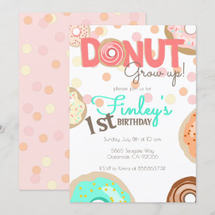 Invitación Donut Crecer Tema Cumpleaños Niña Brunch