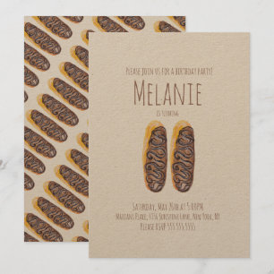 Invitación Donut de Acuarela Cumpleaños 11 Éclairs de Chocola