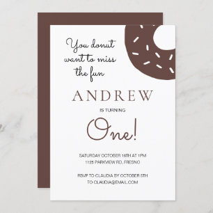 Invitación Donut de chocolate en primer cumpleaños
