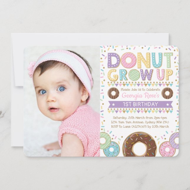 Invitación Donut de nuez crece invita a rociar cumpleaños (Anverso)