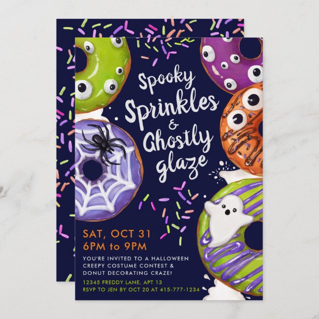 Invitación Donut Decorando la fiesta de Halloween (Anverso / Reverso)