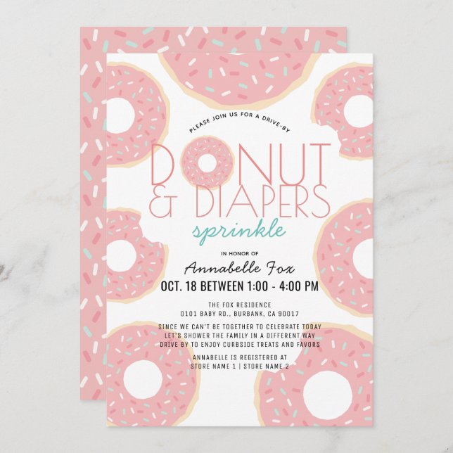 Invitación Donut & Diapers rocian Baby Shower (Anverso / Reverso)