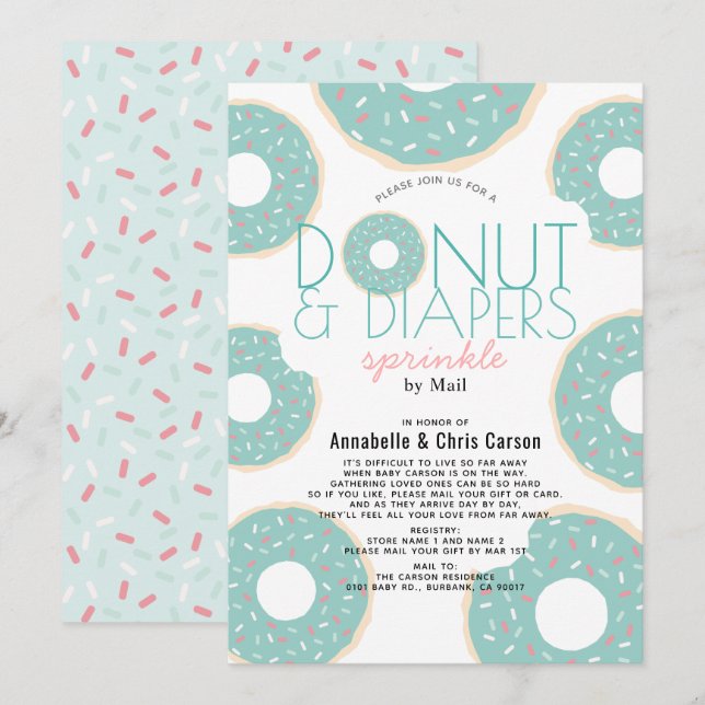 Invitación Donut & Diapers rocian Baby Shower por correo (Anverso / Reverso)
