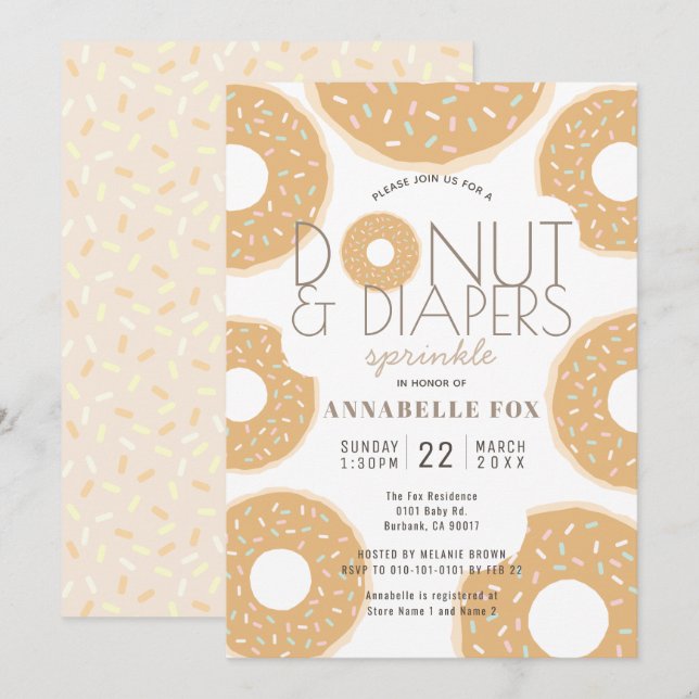 Invitación Donut & Diapers rocian caramel Baby Shower (Anverso / Reverso)