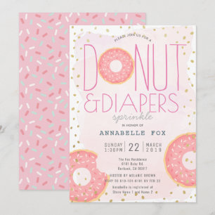 Invitación Donut & Diapers salpican Baby Shower de oro rosado