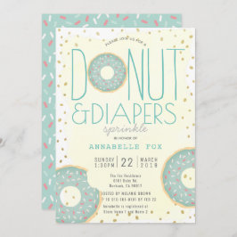 Invitación Donut & Diapers salpican Baby Shower de oro verde