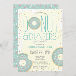 Invitación Donut & Diapers salpican Baby Shower de oro verde