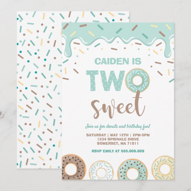 Invitación Donut Dos Dulces Cumpleaños Invitar Donut Fiesta A (Anverso / Reverso)