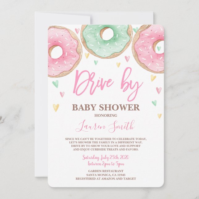 Invitación Donut Drive de Baby Shower chica (Anverso)