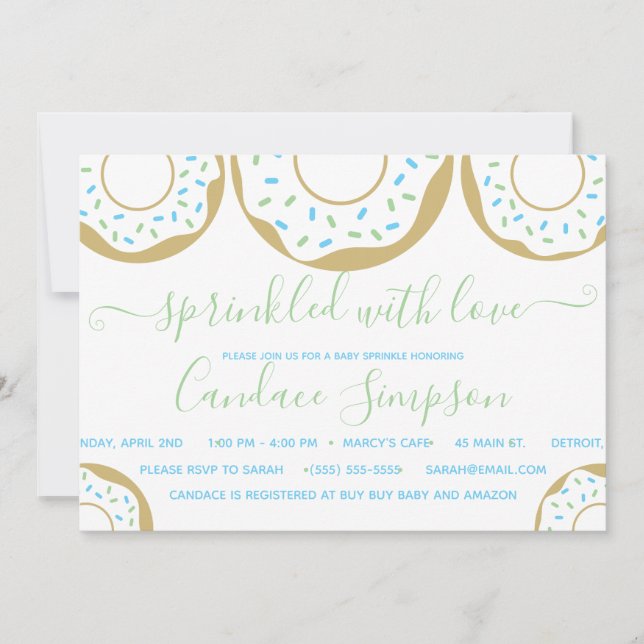 Invitación Donut Espolvoriento Con Amor Bebé Espolvorear Verd (Anverso)