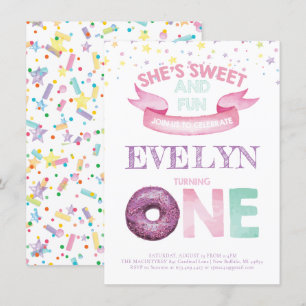 Invitación Donut First Birday Watercolor