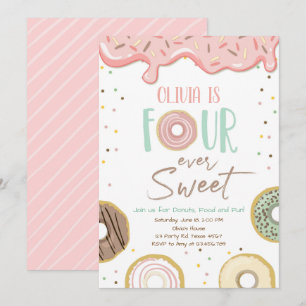 Invitación Donut Four Ever Sweet Chica 4º Cumpleaños