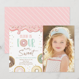 Invitación Donut Four Ever Sweet Chica 4º Cumpleaños